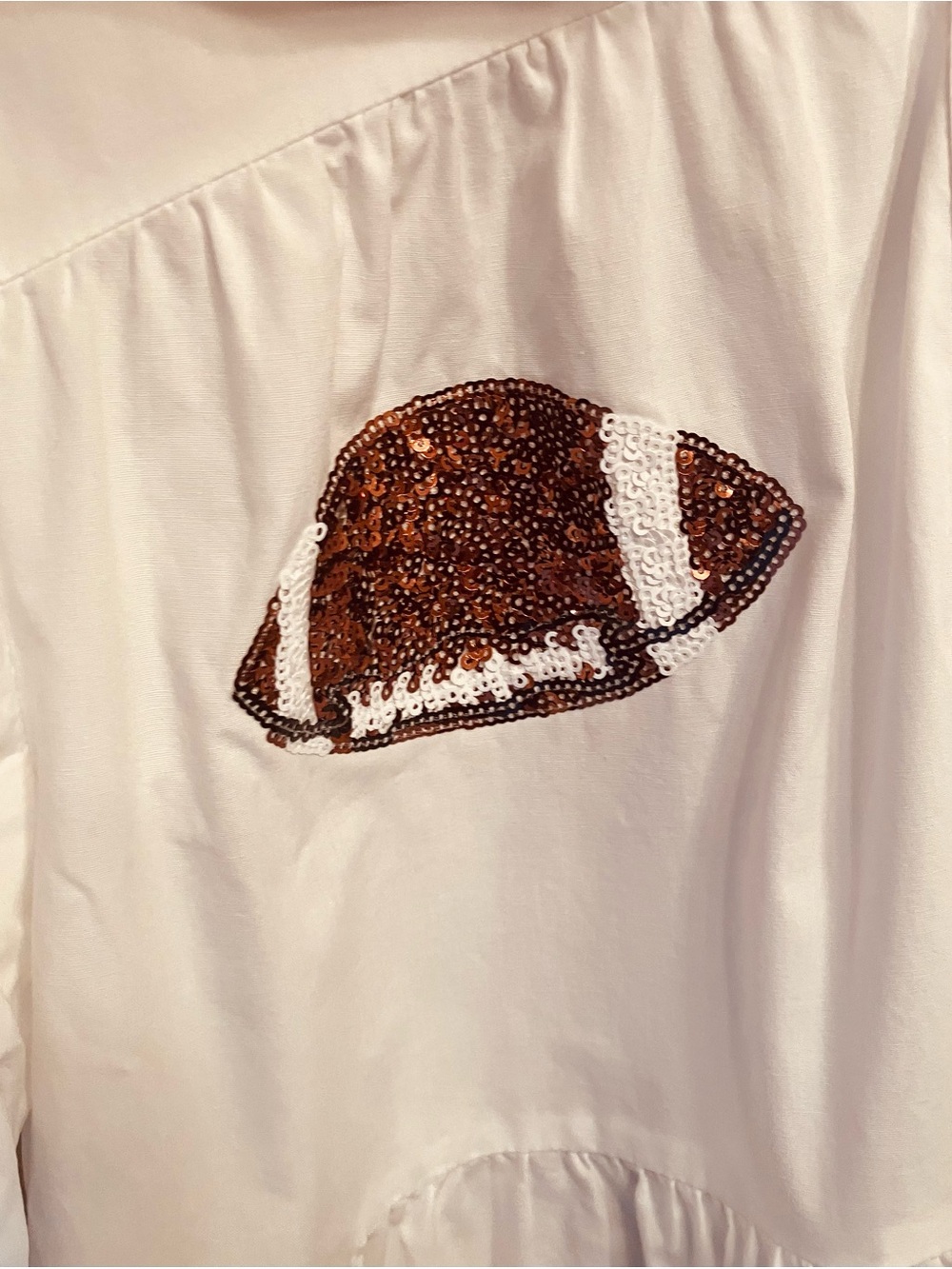 Peach Love White Sequin Football Tiered Babydoll Gameday Shirt Dress - Medium - Picture 5 of 13
